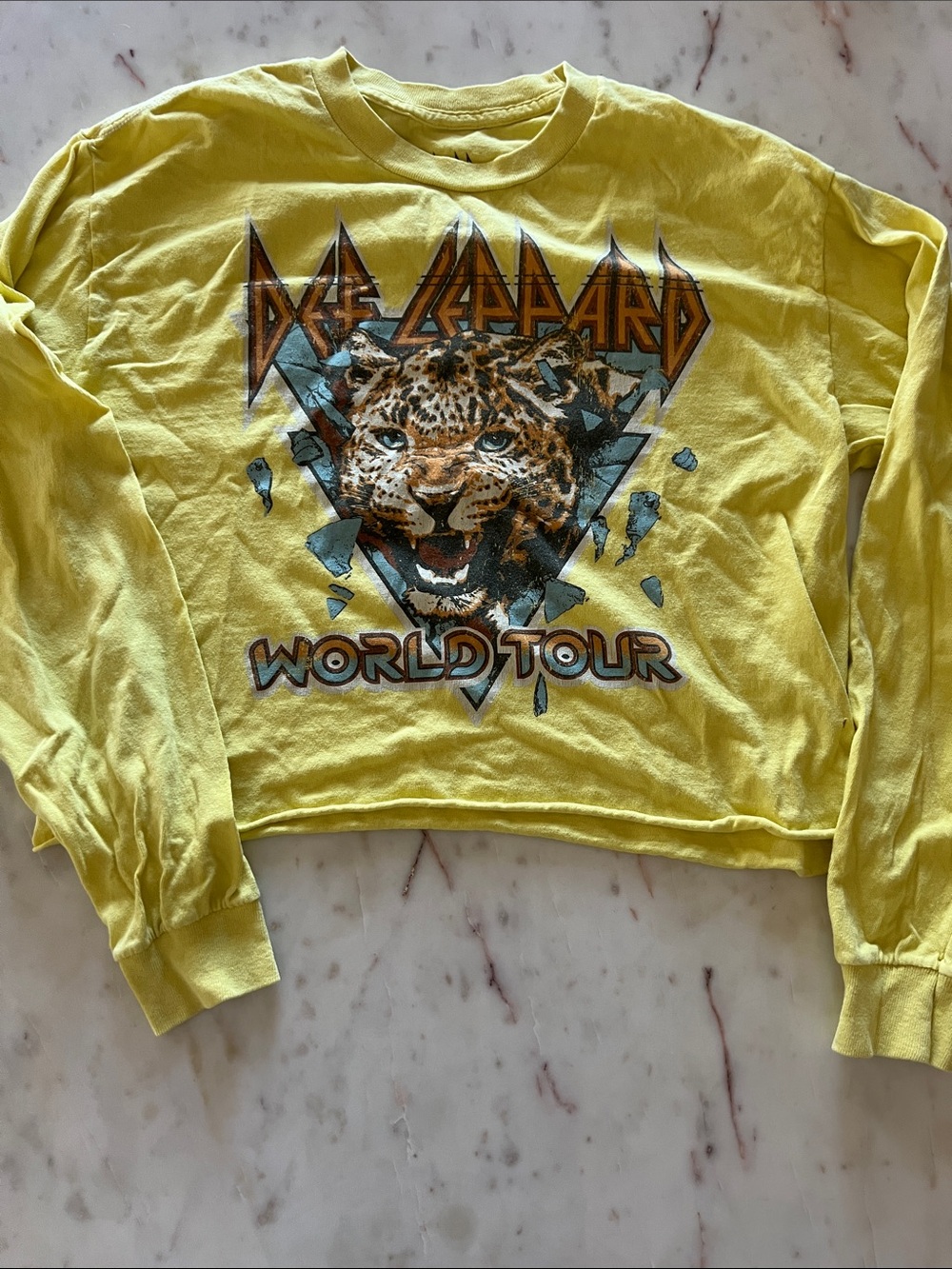 Yellow 'World Tour' Cropped Long-Sleeve Womens Top